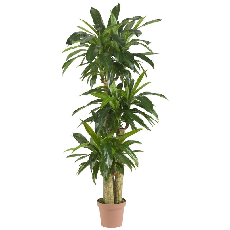 Nearly Natural 57inH Real-Touch Silk Corn Stalk Dracaena Plant With Pot, Green MPN:6584