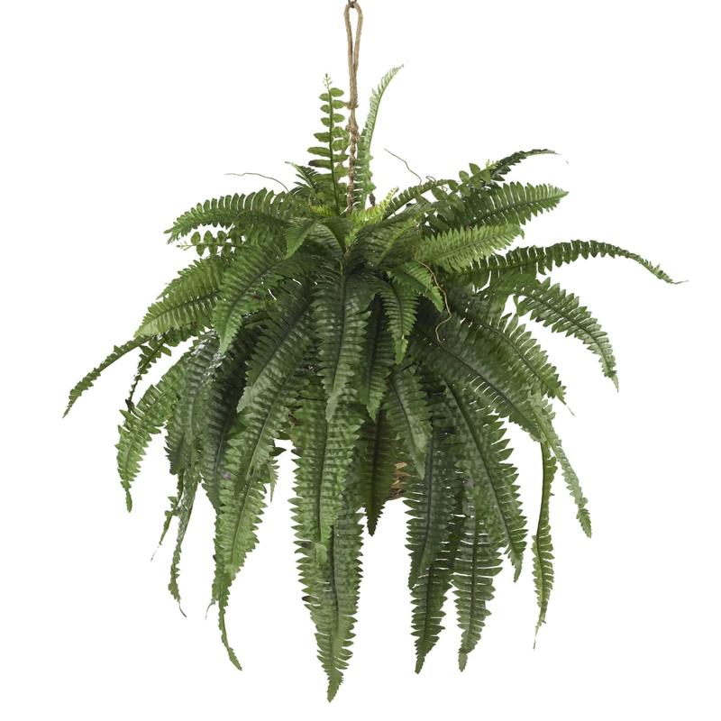 Nearly Natural 22inH Large Boston Fern With Hanging Basket, Green/Brown MPN:6774