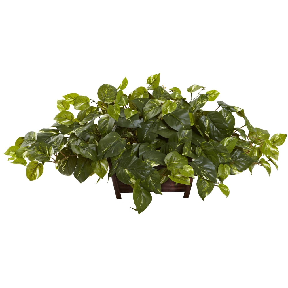 Nearly Natural Pothos 16inH Artificial Plant With Rectangle Decorative Planter, 16inH x 36inW x 14inD, Green MPN:6793