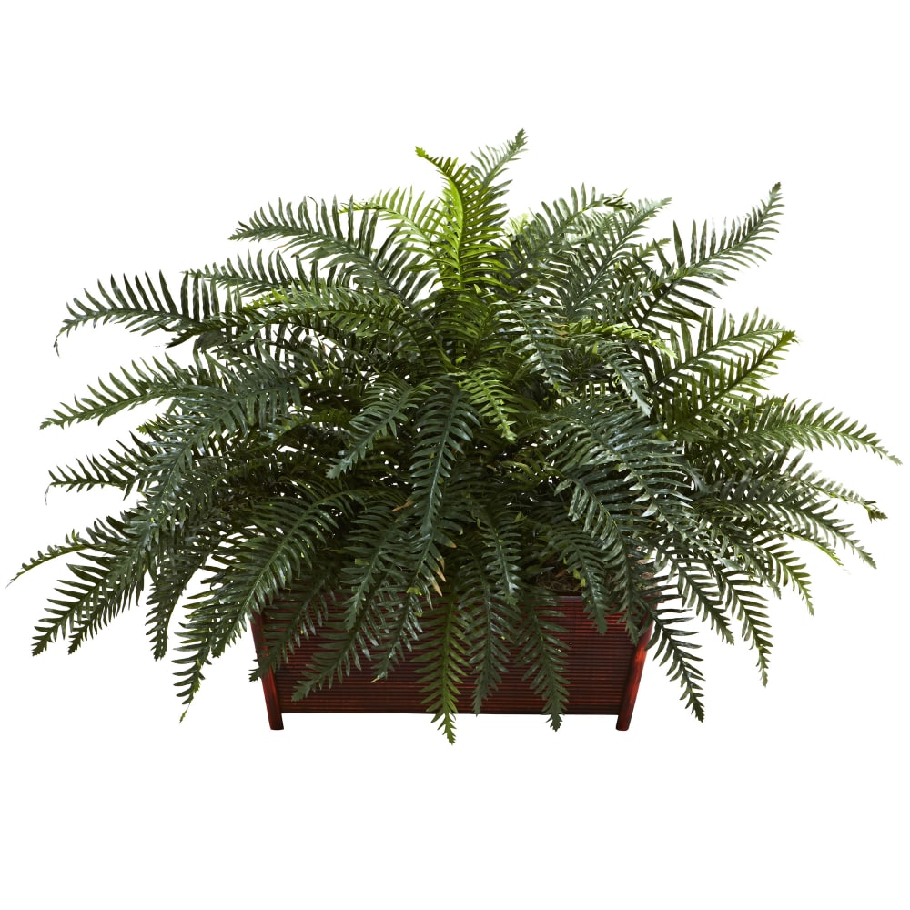 Nearly Natural River Fern 29inH Artificial Plant With Wood Planter, 29inH x 43inW x 25inD, Green MPN:6804