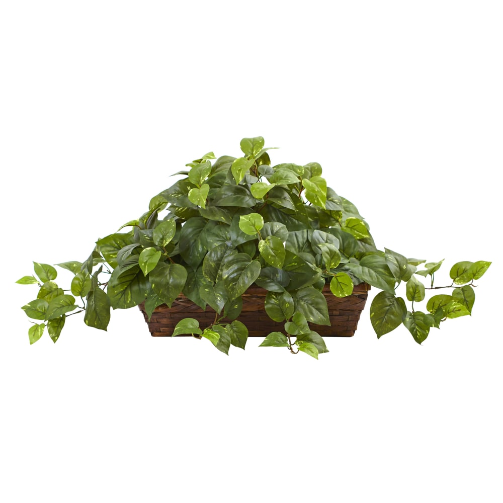 Nearly Natural Pothos 15inH Artificial Plant With Ledge Basket, 15inH x 34inW x 18inD, Green MPN:6818