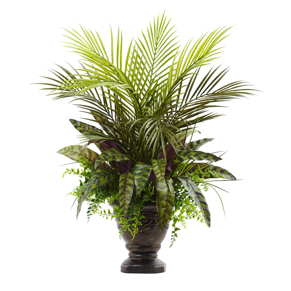 Nearly Natural Mixed Areca Palm, Fern & Peacock 27inH Artificial Plant With Planter, 27inH x 22inW x 21inD, Green MPN:6828