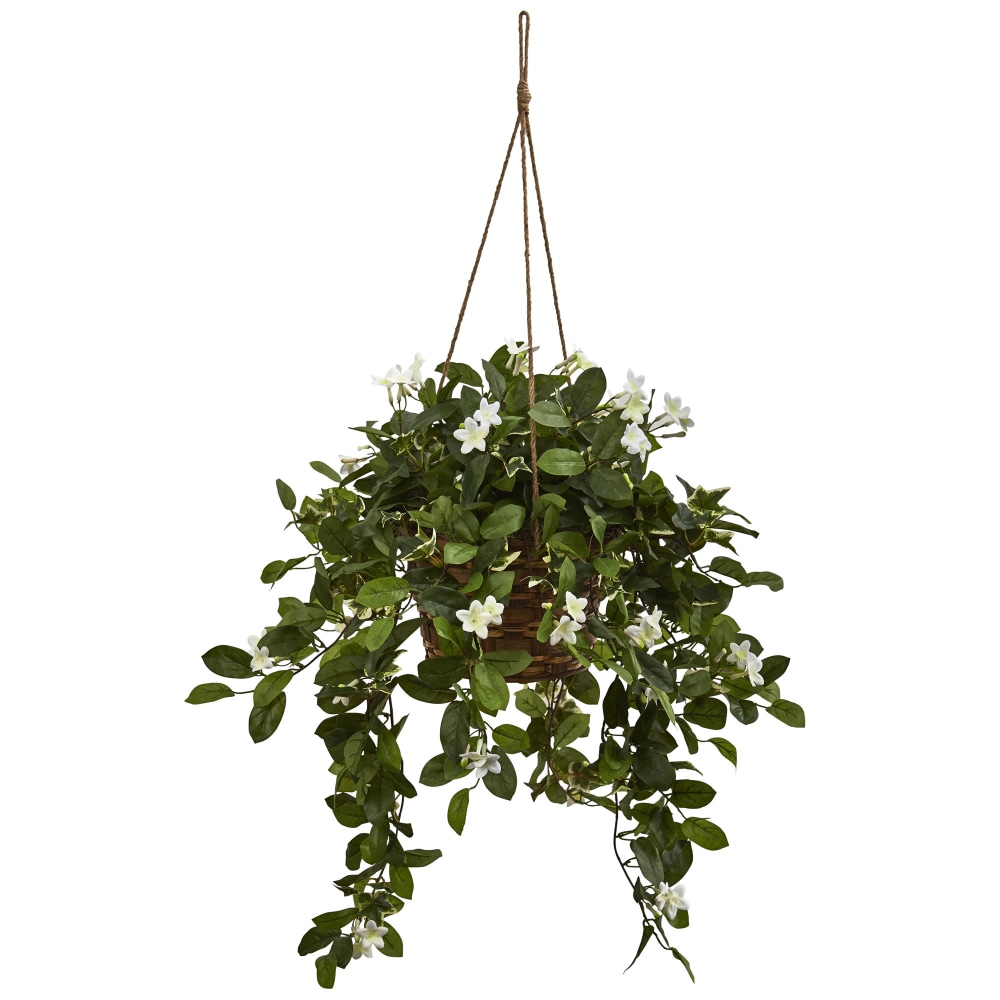 Nearly Natural Mixed Stephanotis 16inH Artificial Hanging Basket, 16inH x 24inW x 24inD, Green MPN:6913