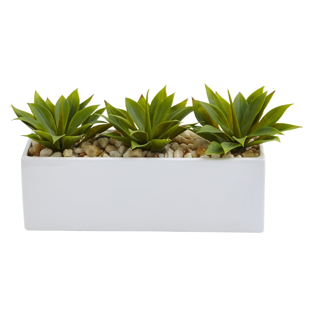 Nearly Natural Agave Succulent 7inH Artificial Plant With Rectangular Planter, 7inH x 13inW x 5-1/2in, Green MPN:6916