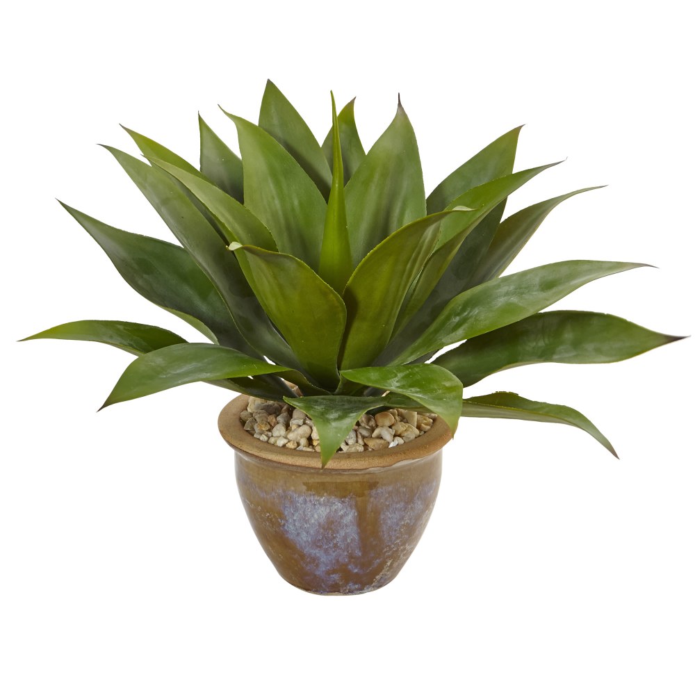 Nearly Natural Agave 14inH Artificial Plant With Glazed Clay Pot, 14inH x 15inW x 15inD, Green MPN:6942