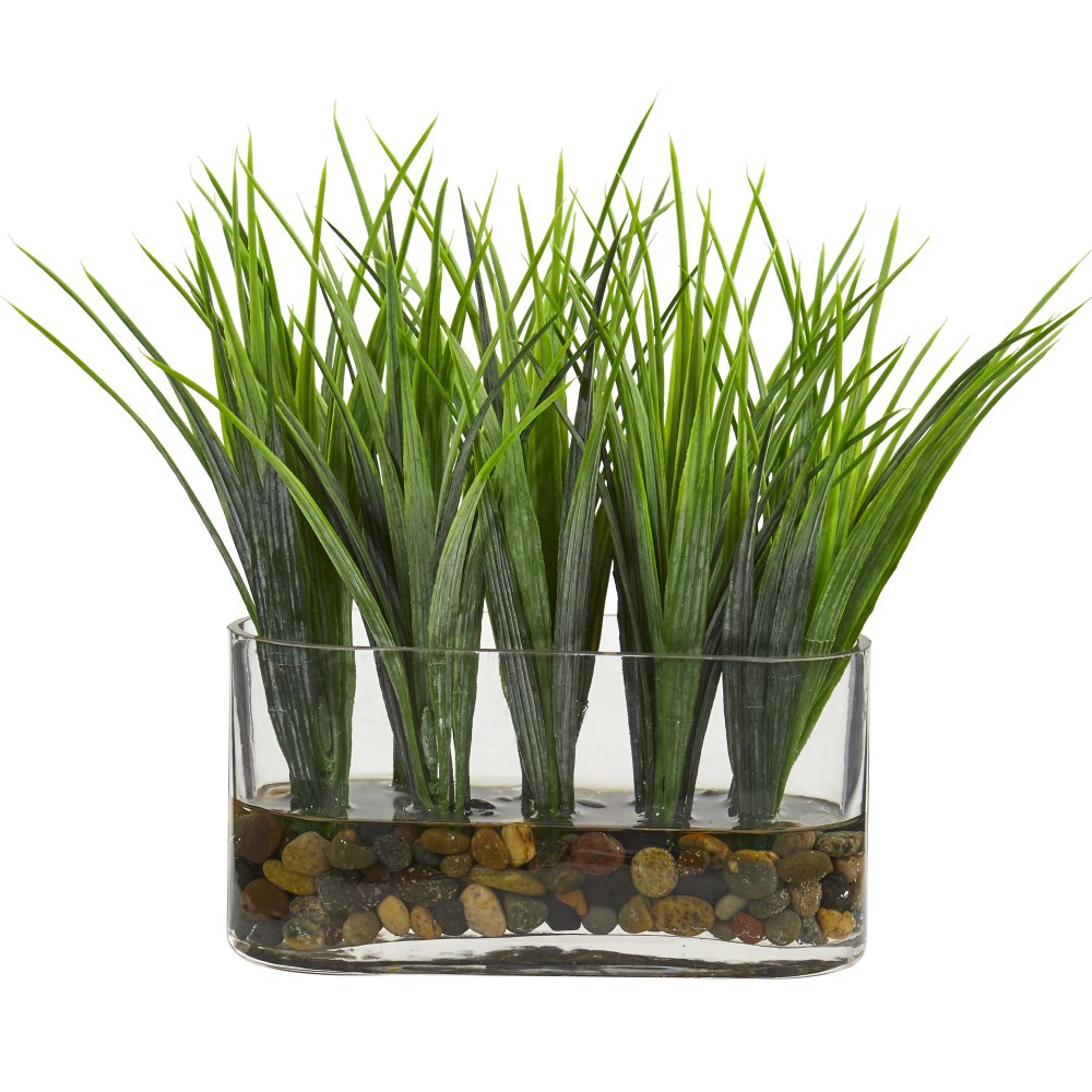 Nearly Natural 9inH Vanilla Grass Artificial Plant With Oval Vase, 9inH x 7inW x 3inD, Clear/Green MPN:8076