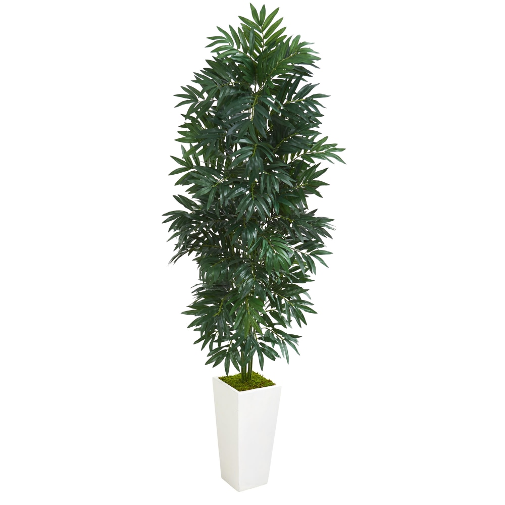 Nearly Natural 5ftH Bamboo Palm Artificial Plant With Planter, 60inH x 20inW x 20inD, White/Green MPN:8083