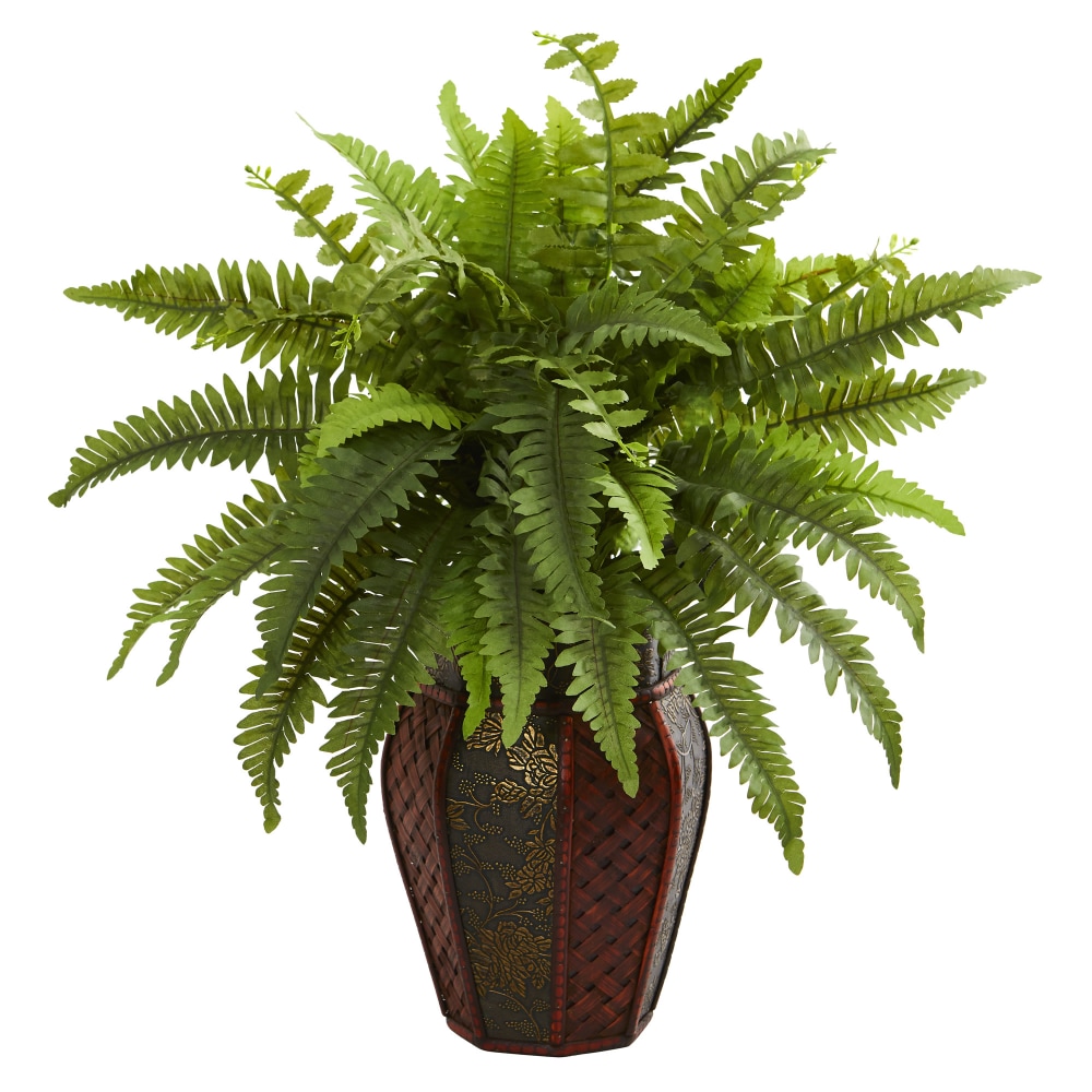 Nearly Natural 20inH Boston Fern Artificial Plant With Decorative Planter, 20inH x 14inW x 14inD, Brown/Green MPN:8157
