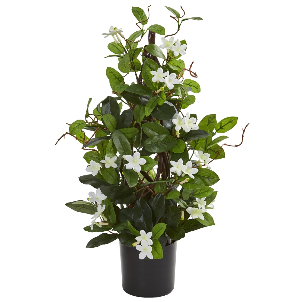 Nearly Natural Stephanotis Climbing 24inH Artificial Plant With Planter, 24inH x 12inW x 12inD, White/Black MPN:8163-WH