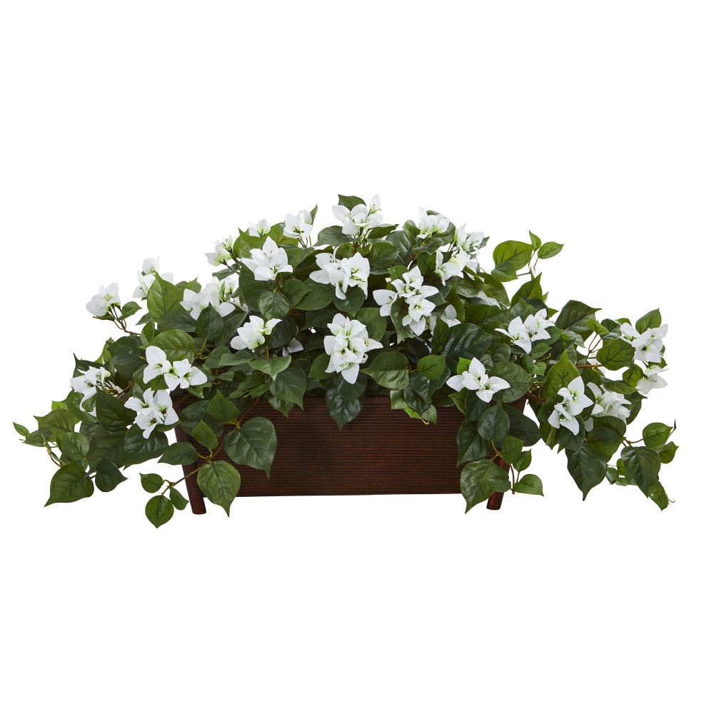 Nearly Natural Bougainvillea 18inH Artificial Plant With Decorative Planter, 18inH x 40inW x 22inD, White/Brown MPN:8218-WH