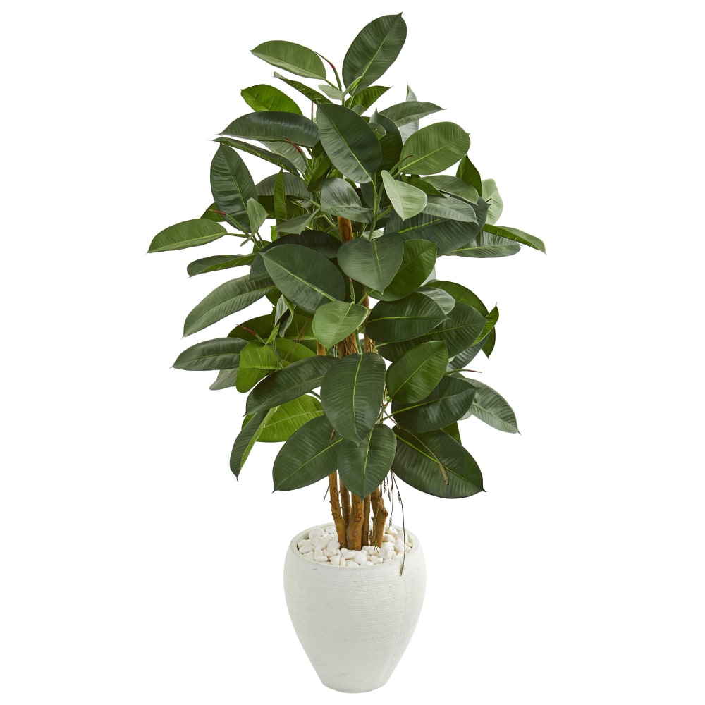 Nearly Natural 53in Artificial Rubber Tree With Planter, Green/White MPN:9251