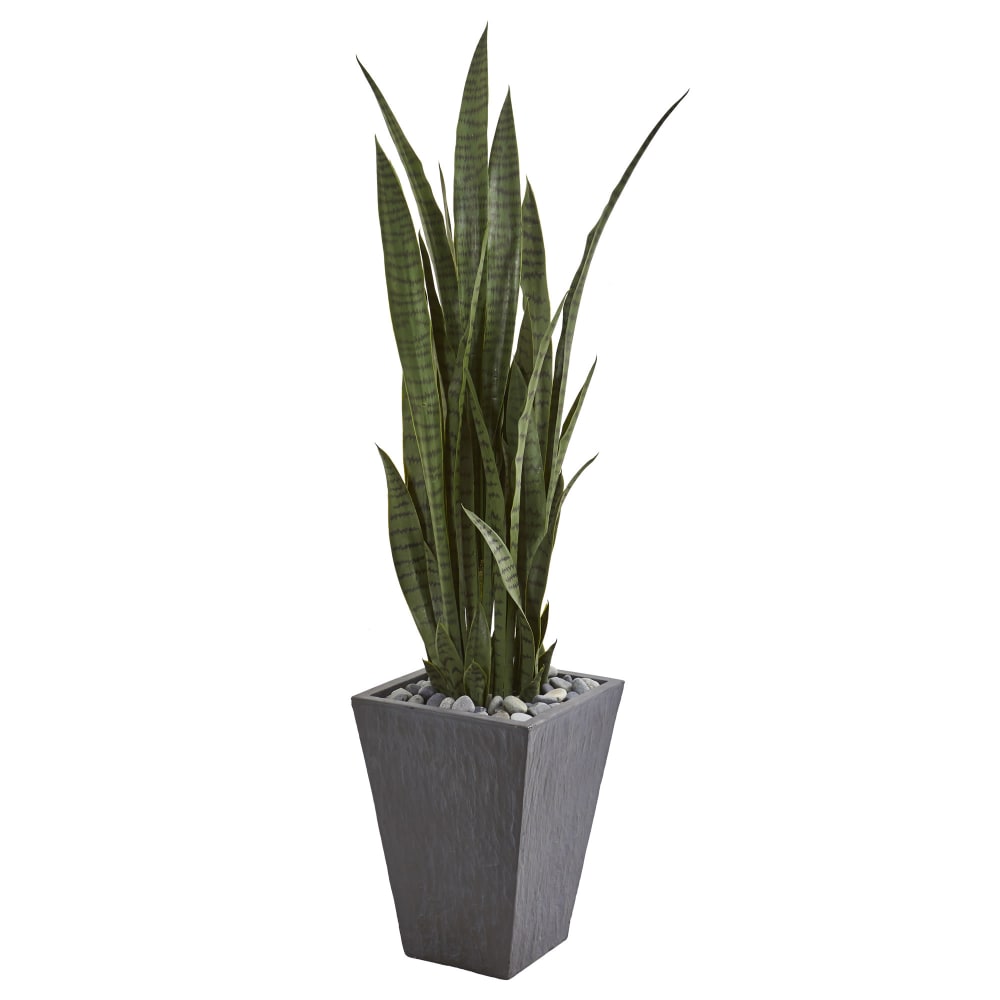 Nearly Natural 57inH Sansevieria Artificial Plant With Planter, 57inH x 11inW x 11inD, Gray/Green MPN:9434