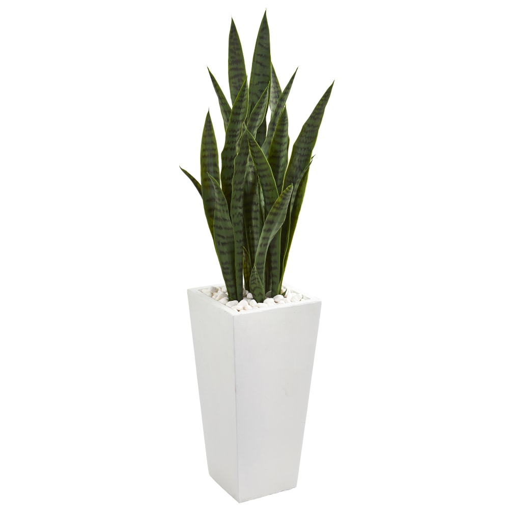Nearly Natural Sansevieria 48inH Artificial Plant With Tower Planter, 48inH x 10inW x 10inD, Green/White MPN:9639