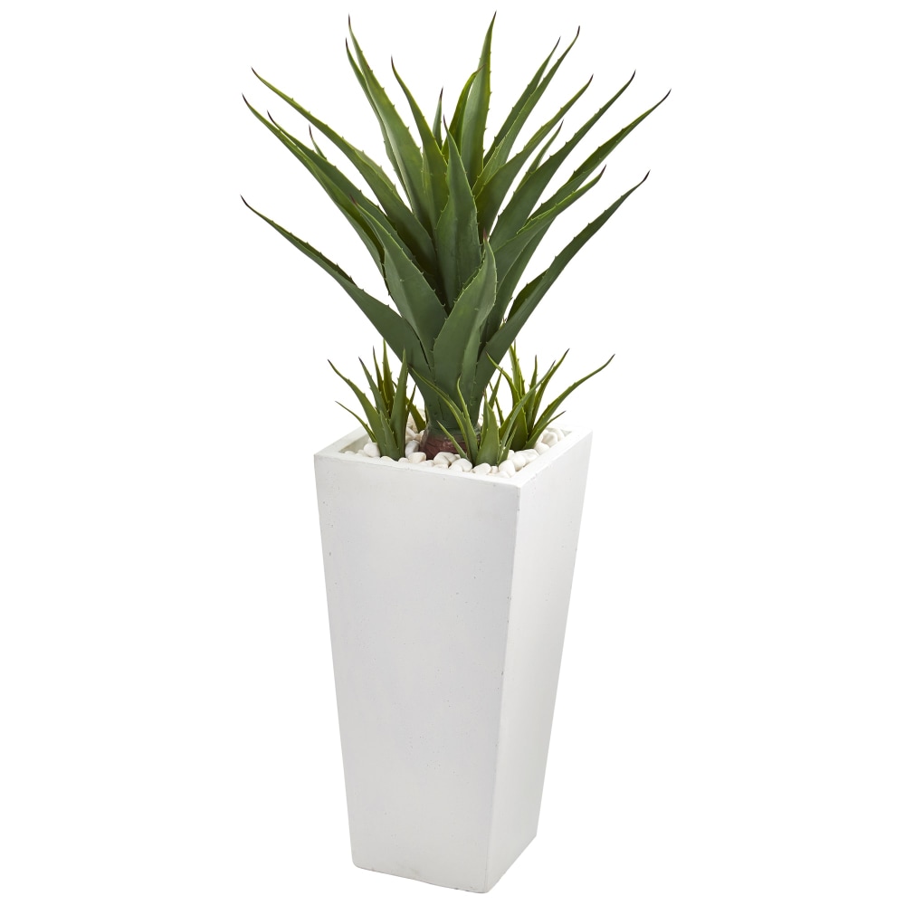 Nearly Natural Spiky Agave 40inH Plastic Artificial Plant With Planter, 40inH x 16inW x 16inD, Green/White MPN:9641