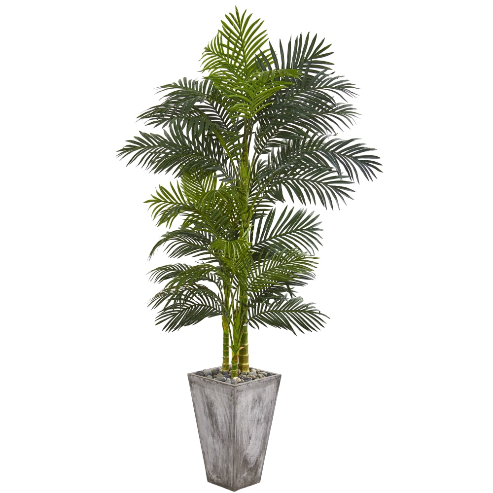 Nearly Natural Golden Cane Palm 84inH Artificial Plant With Cement Planter, 84inH x 45inW x 40inD, Green/Gray MPN:9769