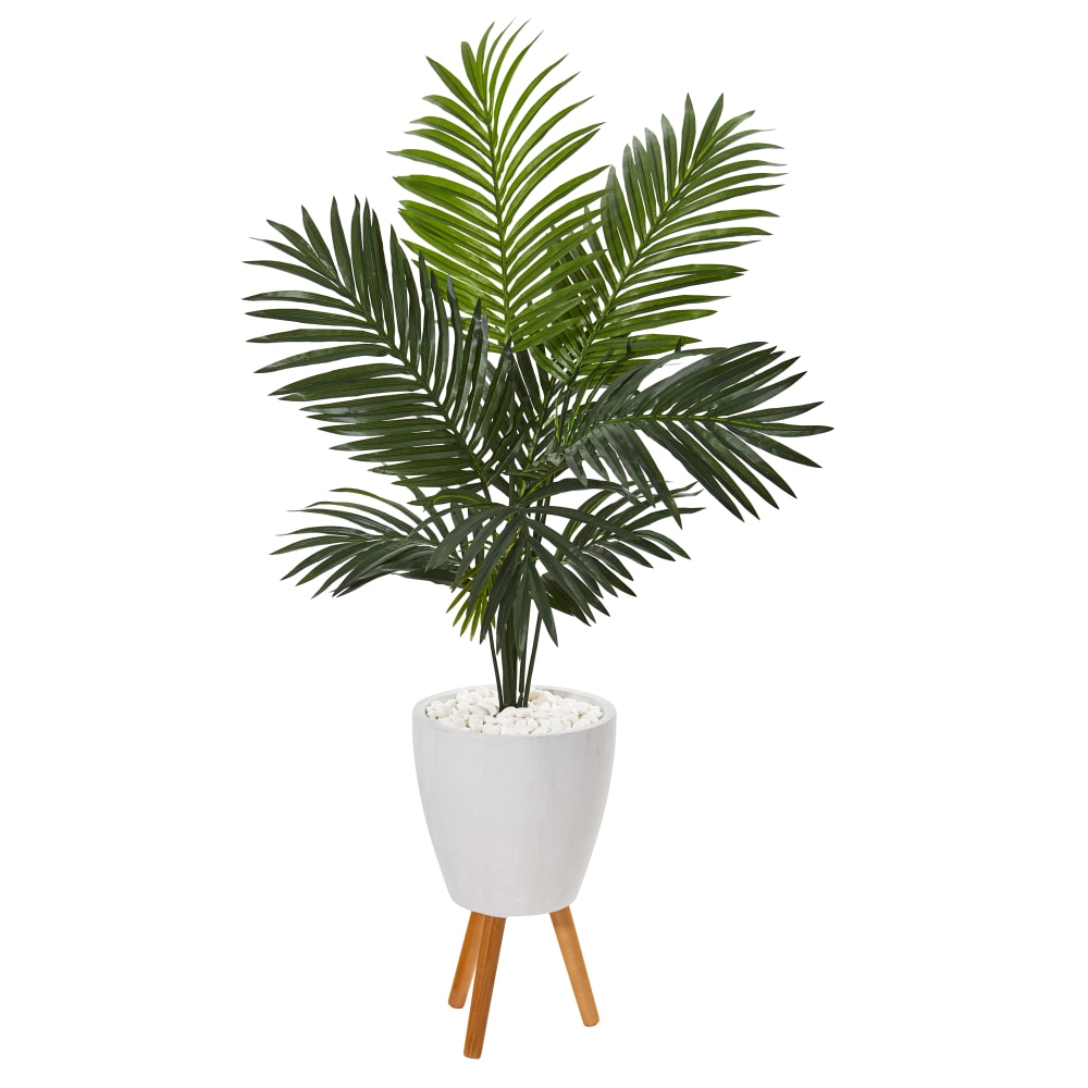 Nearly Natural Paradise Palm 61inH Artificial Plant With Stand Planter, 61inH x 46inW x 44inD, Green/White MPN:9844