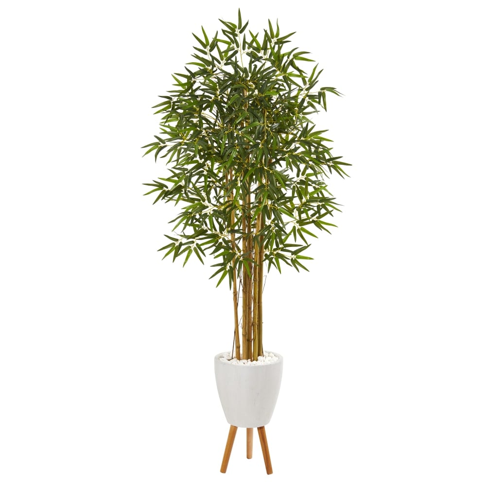 Nearly Natural Multi Bambusa Bamboo Tree 74inH Artificial Plant With Planter and Stand, 74inH x 33inW x 33inD, Green/White MPN:9854