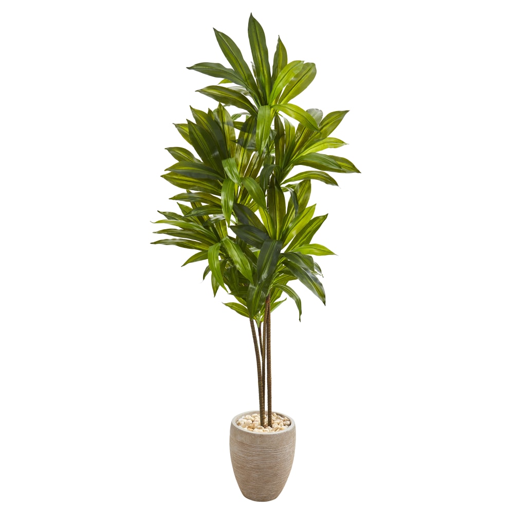 Nearly Natural Dracaena 68inH Artificial Plant With Planter, 68inH x 21inW x 21inD, Green/Sand MPN:9875