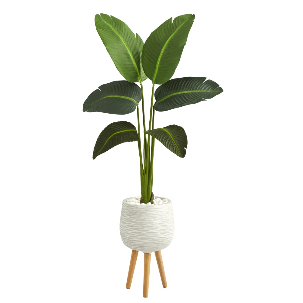 Nearly Natural Traveler's Palm 60inH Artificial Plant With Stand Planter, 60inH x 17inW x 15inD, Green/White MPN:P1397