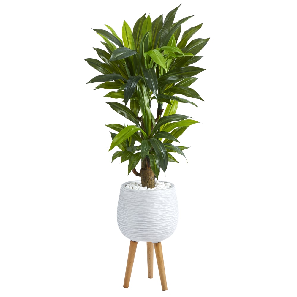 Nearly Natural Corn Stalk Dracaena 46inH Artificial Plant With Stand Planter, 46inH x 12inW x 12inD, Green/White MPN:P1417