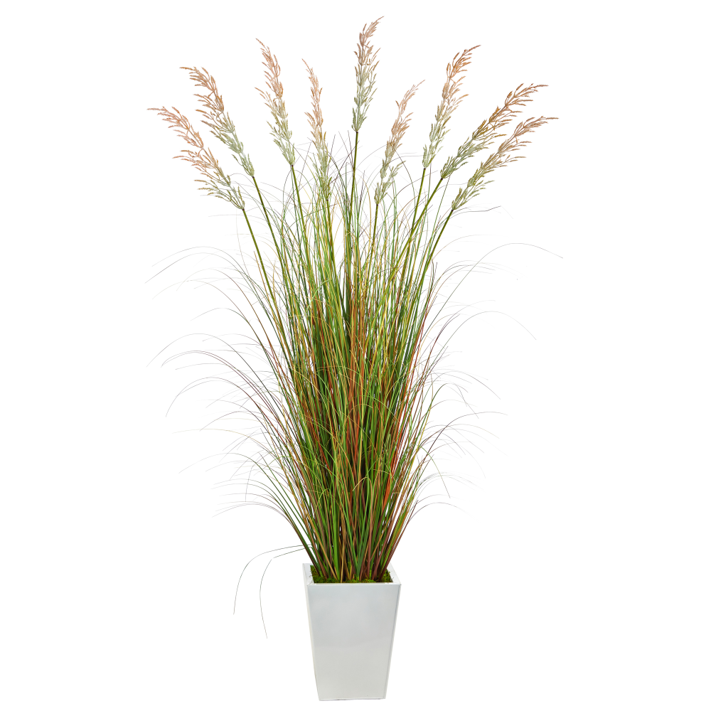 Nearly Natural Grass 74inH Artificial Plant With Metal Planter, 74inH x 25inW x 25inD, Green/White MPN:P1566