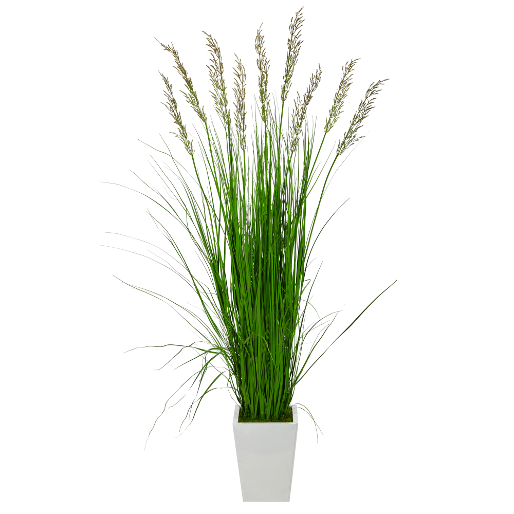 Nearly Natural Wheat Grass 75inH Artificial Plant With Metal Planter, 75inH x 22inW x 22inD, Green/White MPN:P1572