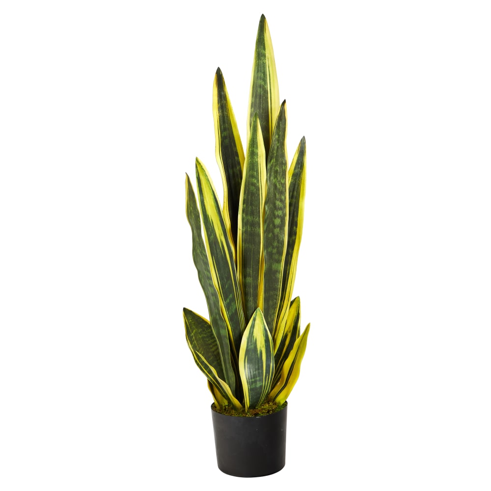 Nearly Natural Sansevieria 38inH Artificial Plant With Planter, 38inH x 10inW x 10inD, Green/Black MPN:P1674