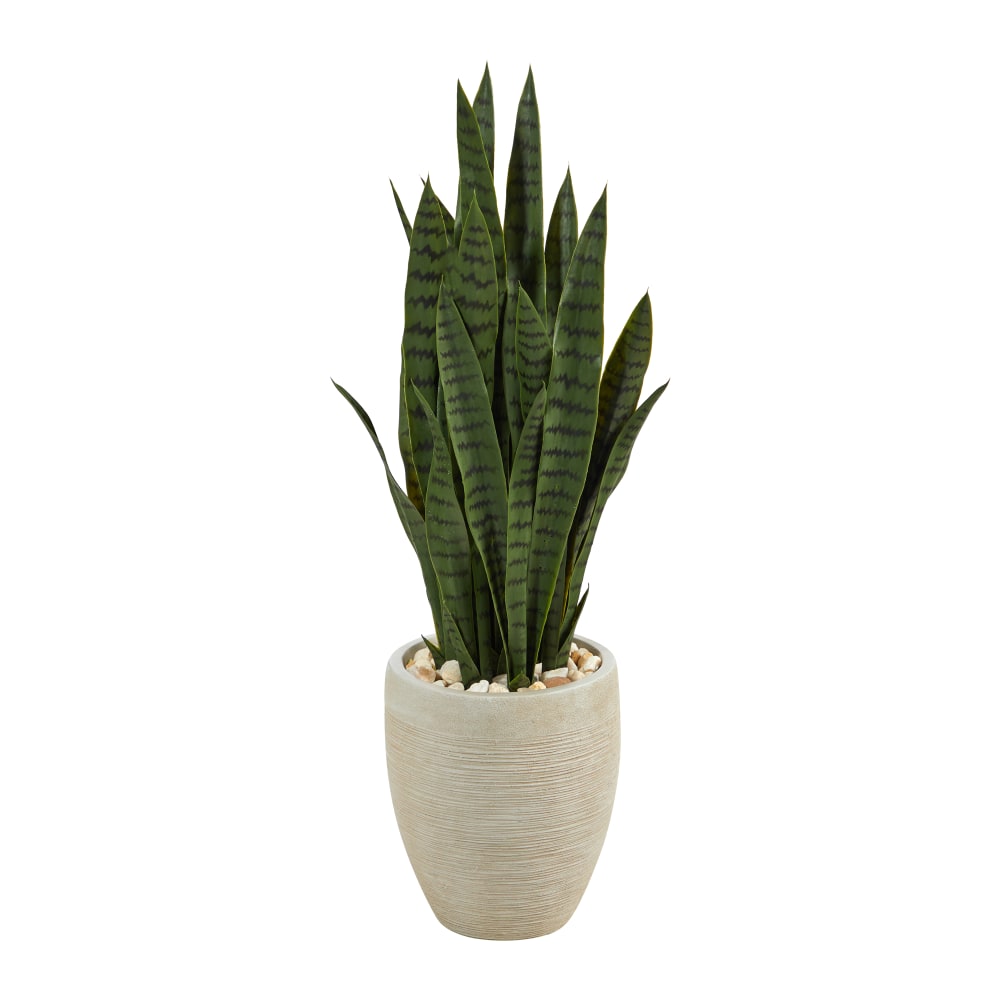 Nearly Natural Sansevieria 40inH Artificial Plant With Planter, 40inH x 13inW x 13inD, Green/Beige MPN:P1693