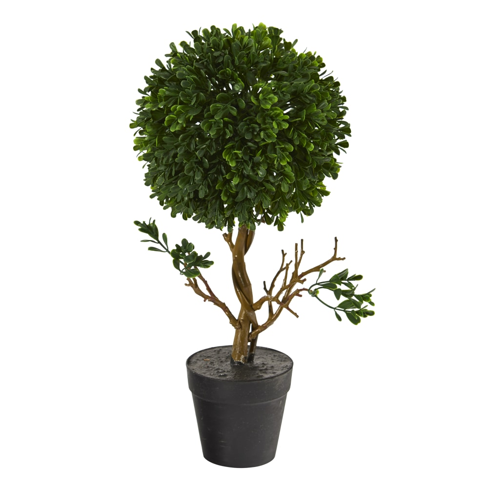 Nearly Natural Boxwood Topiary 15inH Artificial Tree With Planter, 15inH x 6inW x 6inD, Green/Black MPN:T1203
