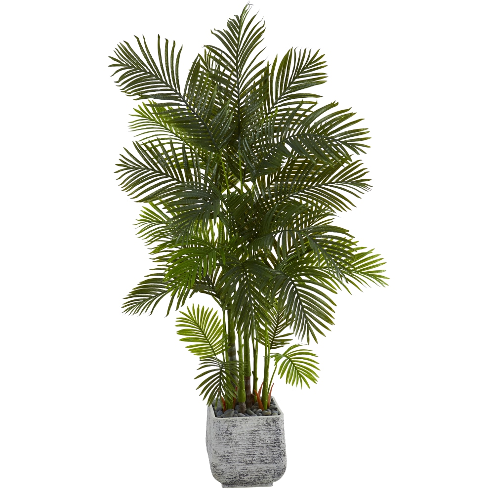Nearly Natural Areca Palm 75inH Artificial Plant With Planter, 75inH x 36inW x 32inD, Green/White MPN:T1272