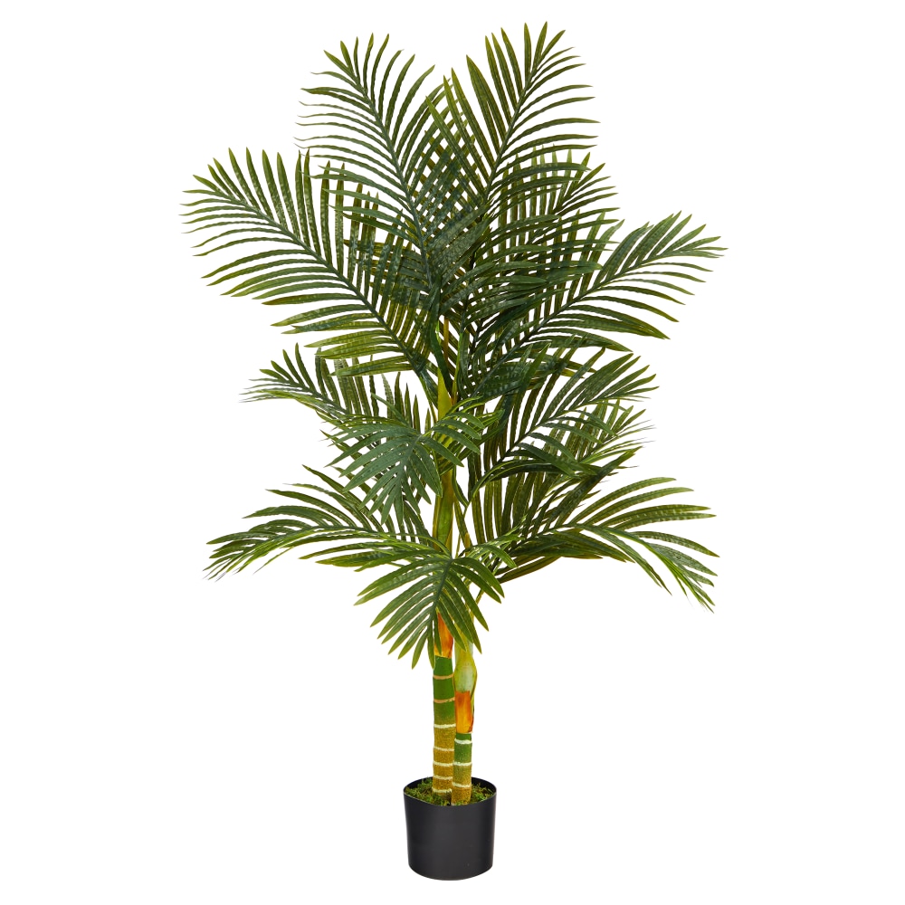 Nearly Natural Golden Cane Palm 60inH Artificial Plant With Planter, 60inH x 24inW x 24inD, Green/Black MPN:T2018