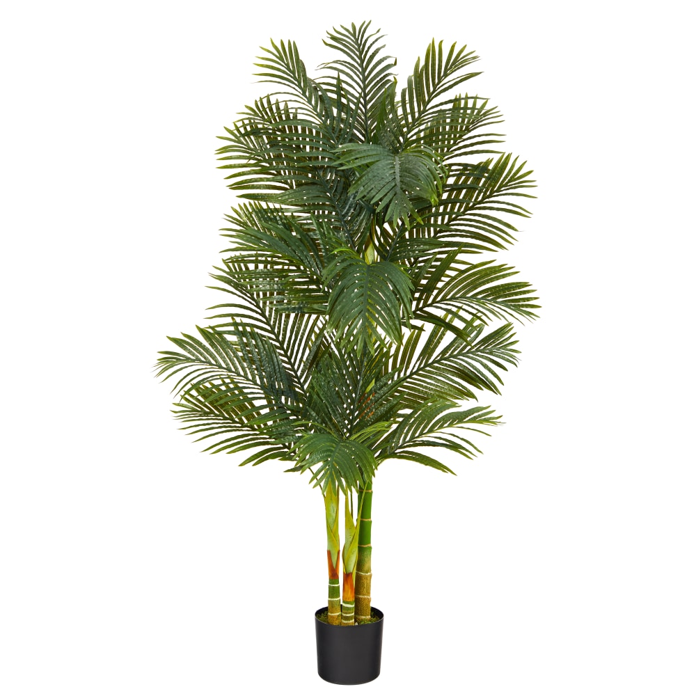 Nearly Natural Golden Cane Palm 72inH Artificial Plant With Planter, 72inH x 32inW x 32inD, Green/Black MPN:T2019