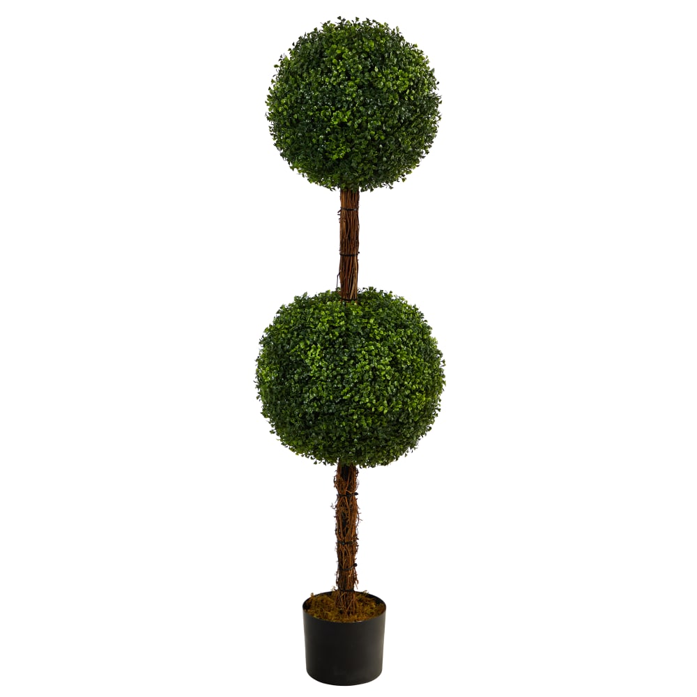 Nearly Natural Boxwood Double Ball Topiary 4.5'H Artificial Tree With Planter, 54inH x 14inW x 14inD, Green/Black MPN:T2026