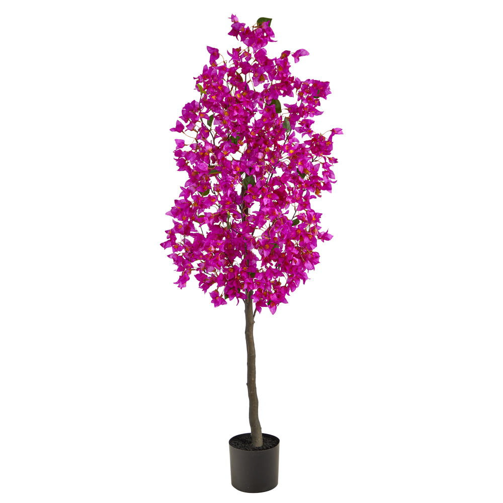 Nearly Natural Bougainvillea 60inH Artificial Plant With Planter, 60inH x 28inW x 9inD, Purple/Black MPN:T2399-PP