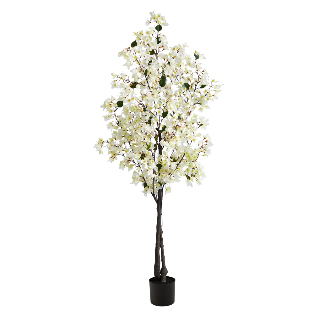 Nearly Natural Bougainvillea 72inH Artificial Plant With Planter, 72inH x 26inW x 10inD, White/Black MPN:T2400-WH