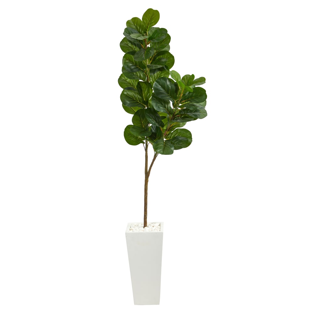 Nearly Natural Fiddle Leaf Fig 72inH Artificial Tree With Tall Planter, 72inH x 21inW x 16inD, Green/White MPN:T2499