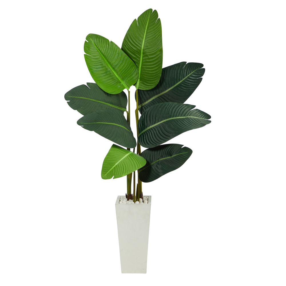Nearly Natural Travelers Palm 54inH Artificial Plant With Planter, 54inH x 26inW x 21inD, Green/White MPN:T2506