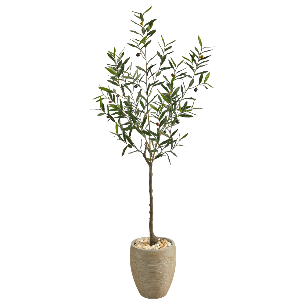 Nearly Natural Olive Tree 66inH Artificial Plant With Planter, 66inH x 21inW x 21inD, Green/Beige MPN:T2553
