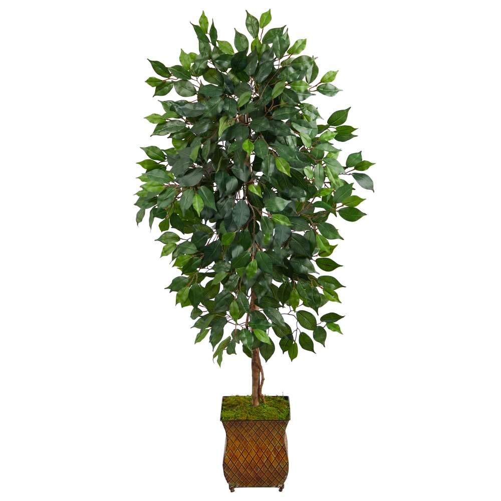 Nearly Natural Ficus 51inH Artificial Plant With Metal Planter, 51inH x 21inW x 19inD, Green/Brown MPN:T2563