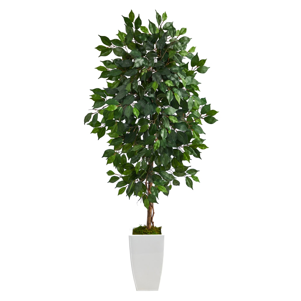 Nearly Natural Ficus 54inH Artificial Plant With Metal Planter, 54inH x 21inW x 19inD, Green/White MPN:T2566