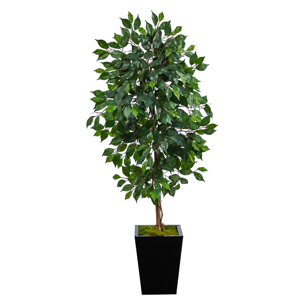 Nearly Natural Ficus 60inH Artificial Plant With Metal Planter, 60inH x 21inW x 19inD, Green/Black MPN:T2567