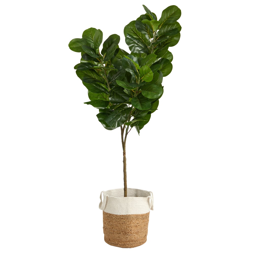 Nearly Natural Fiddle Leaf Fig 72inH Artificial Tree With Handmade Planter, 72inH x 11inW x 11inD, Green/Tan White MPN:T2917