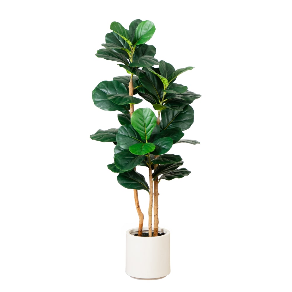 Nearly Natural 4'H Artificial Fiddle Leaf Tree With Decorative Planter, 48inH x 18inW x 18inD, Green/White MPN:T4774