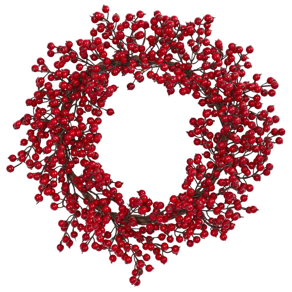Nearly Natural Berry Artificial Wreath, 22in x 5in, Red MPN:4193