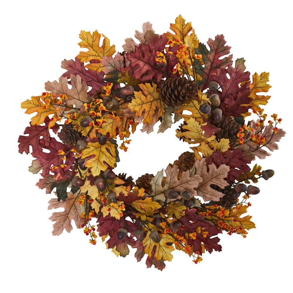 Nearly Natural 24inH Oak Leaf, Acorn And Pine Wreath, 24in x 5in, Multicolor MPN:4598