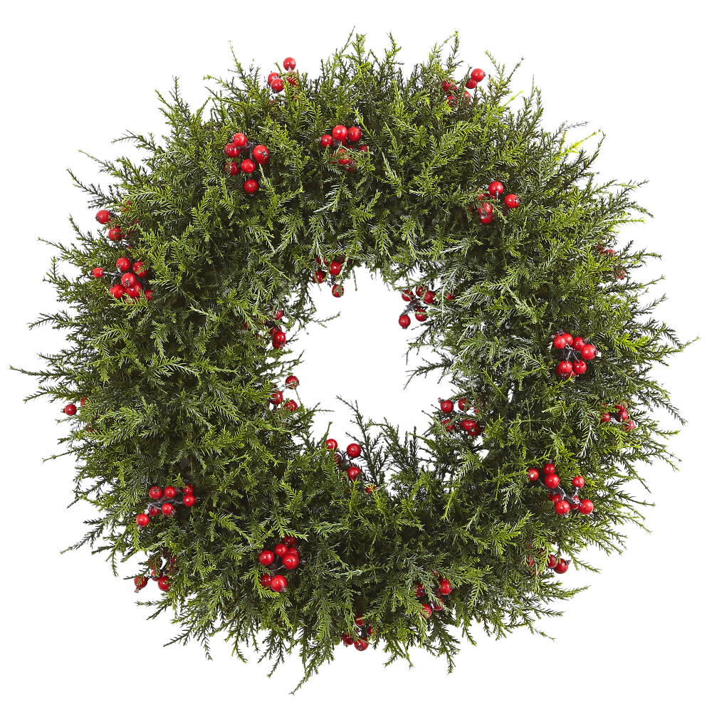 Nearly Natural Cedar Berry Wreath, 20in x 4in, Green MPN:4891