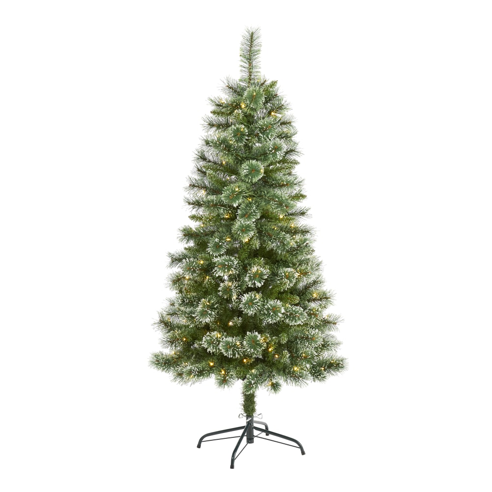 Nearly Natural Wisconsin Slim Snow Tip Pine Artificial Christmas Tree, 5'H MPN:T1634