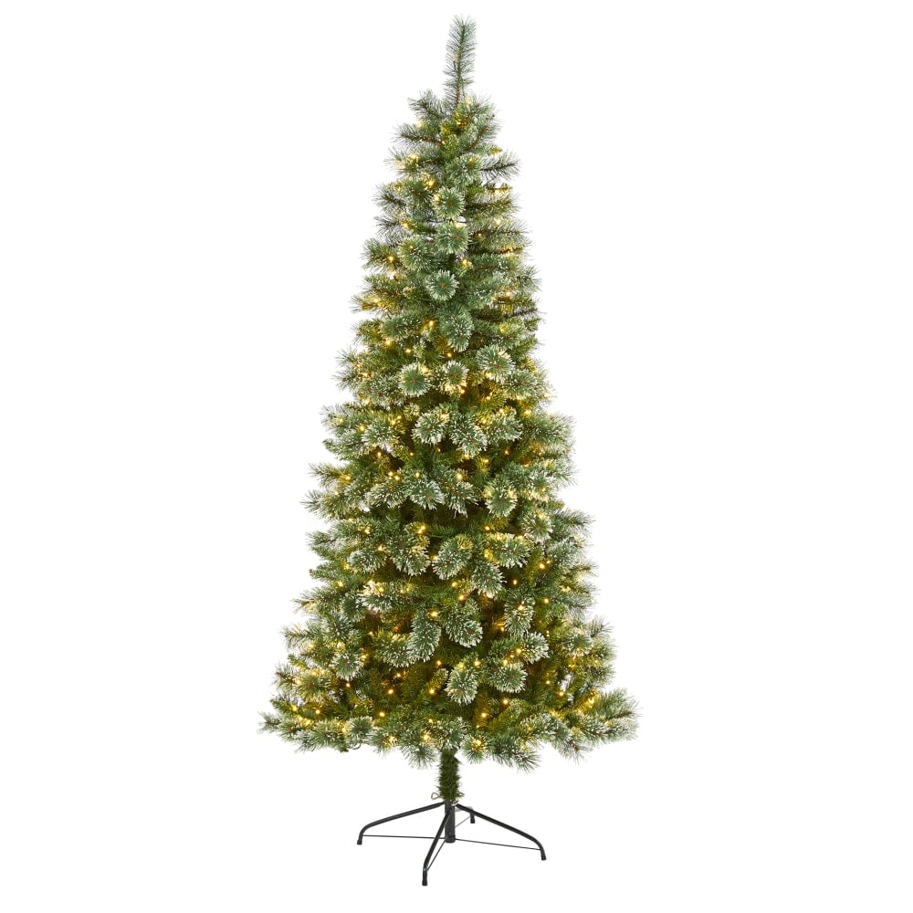 Nearly Natural Wisconsin Slim Snow Tip Pine Artificial Christmas Tree, 7'H MPN:T1636