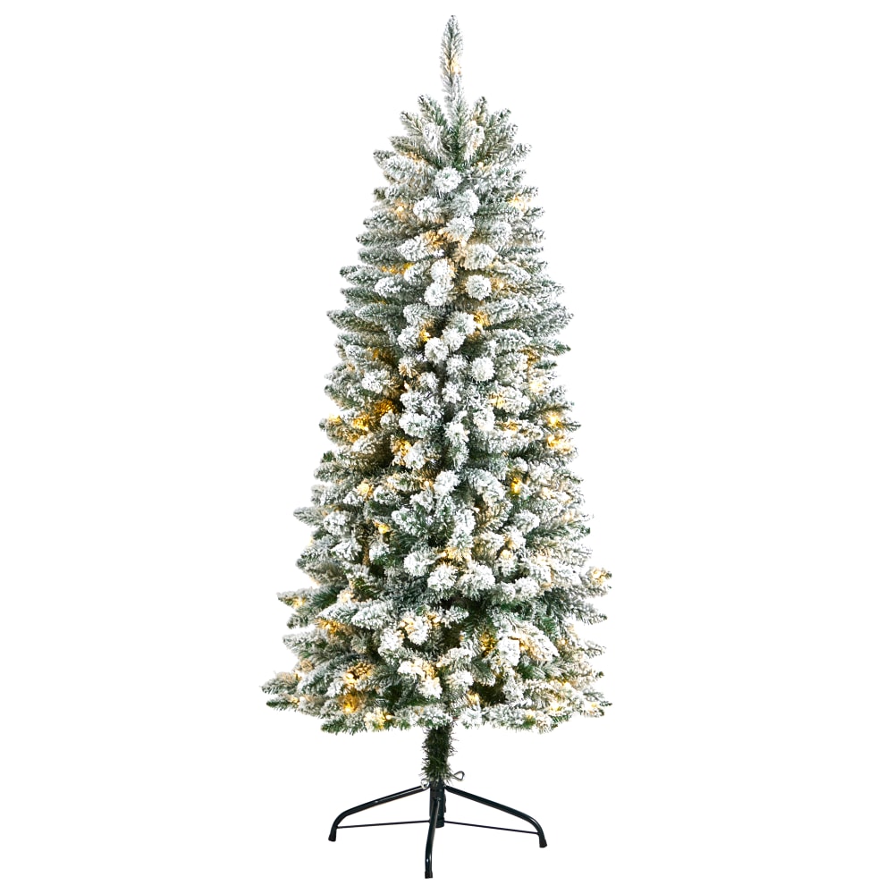 Nearly Natural Slim Flocked Montreal Fir Artificial Christmas Tree, 5ft MPN:T3309
