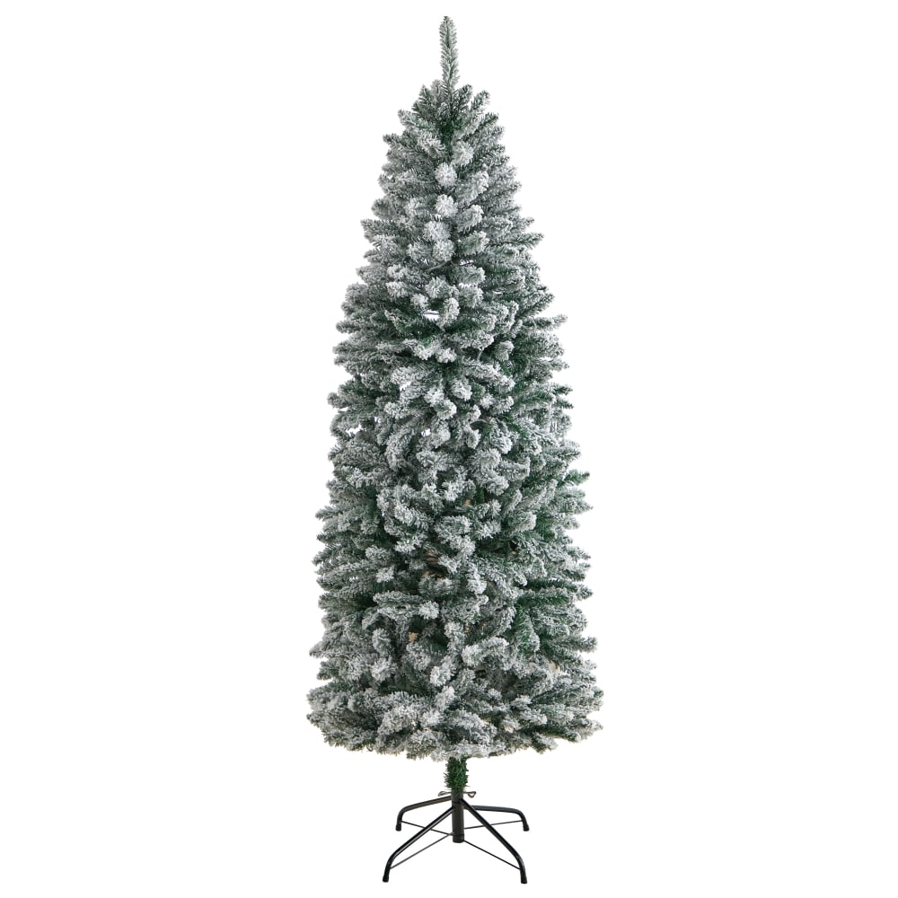 Nearly Natural Flocked Montreal Fir 72inH Slim Artificial Christmas Tree With Bendable Branches, 72inH x 27inW x 27inD, Green MPN:T4494